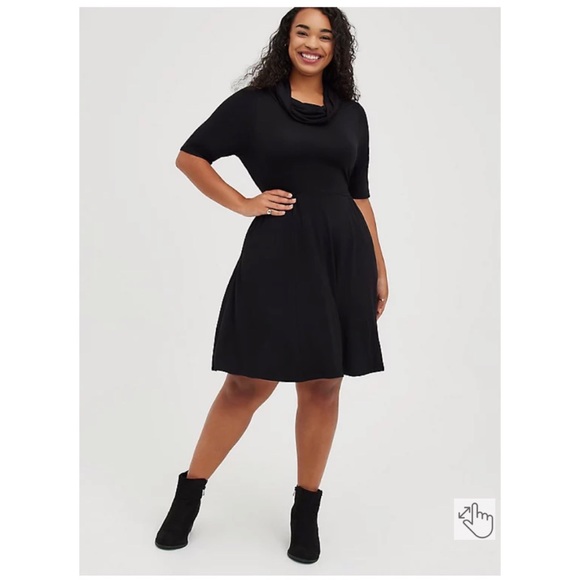 NEW Torrid 2 Cowl Neck Skater Dress - Super Soft Black - Picture 2 of 7